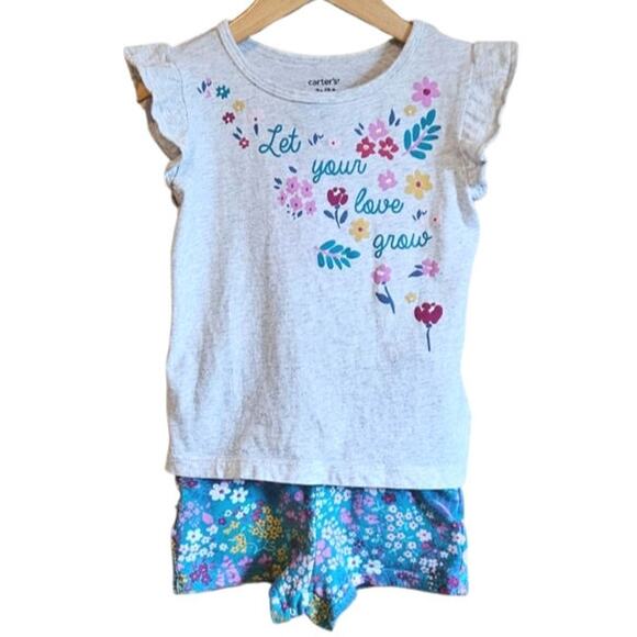 Carter's Matching Outfit Short Sleeves Shorts Ruffle Floral Toddler Girl 3T - Picture 1 of 8